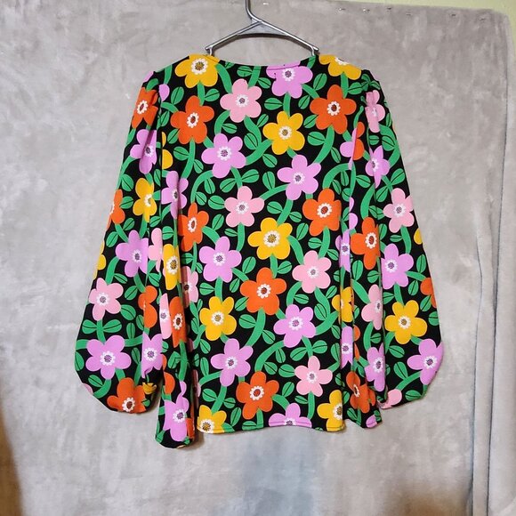 Traffic People Hippie Boho Colorful38 in Floral Print Blouse Balloon Sleeves & V - Picture 4 of 5